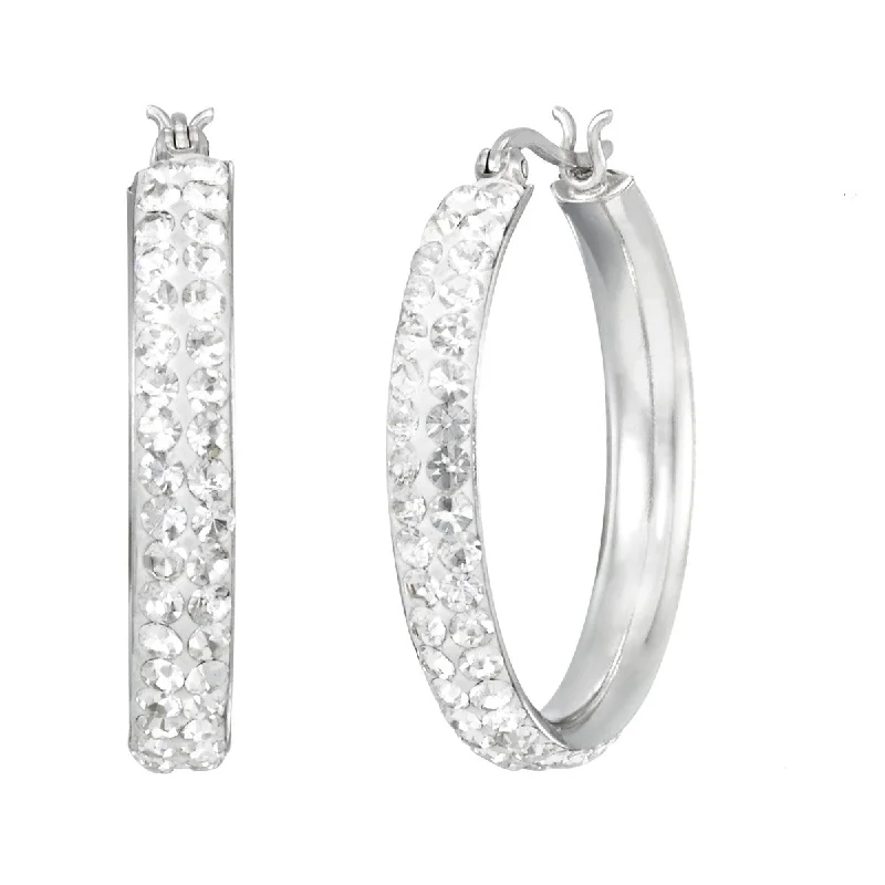 Women gold stud earrings -Simone I Smith Collection Platinum Plated Sterling Silver Crystal 30X4MM Hoop Earrings