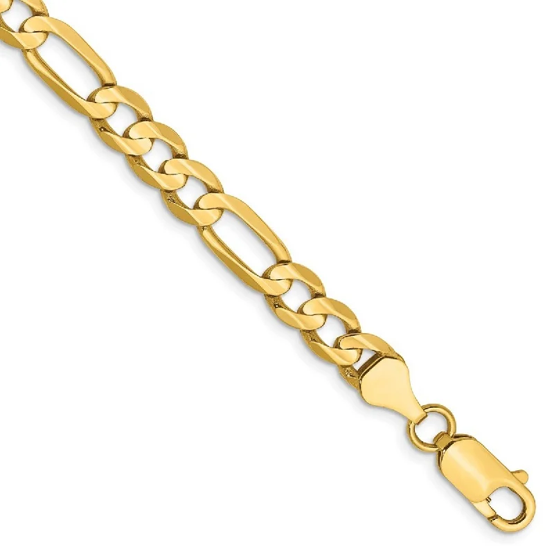 Women chic cuff bangles and bracelets -Curata 14k Yellow Gold Solid Polished 6mm Concave Open Figaro Chain Bracelet Lobster Claw