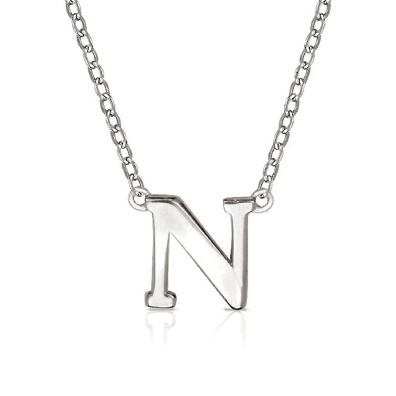 Women luxurious gold necklaces -Curata 14k White Gold 16" 6mm Delicate Polished Block Initial Pendant Necklace