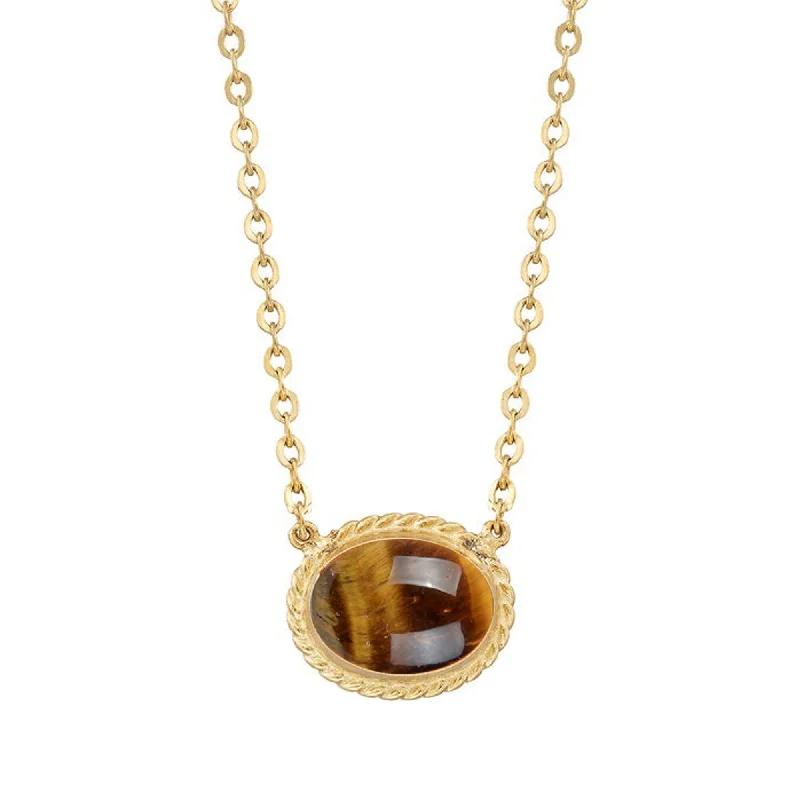 Women birthstone necklaces -Gold Over Sterling Silver with Tiger Eye Solitaire Necklace-18" chain