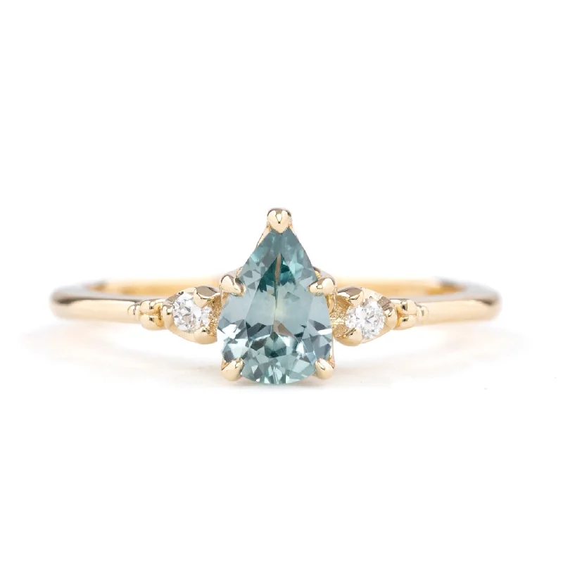 Women stackable silver engagement rings -Estel Ring 0.76ct Blue Montana Sapphire, 14k Yellow Gold (One of a kind)