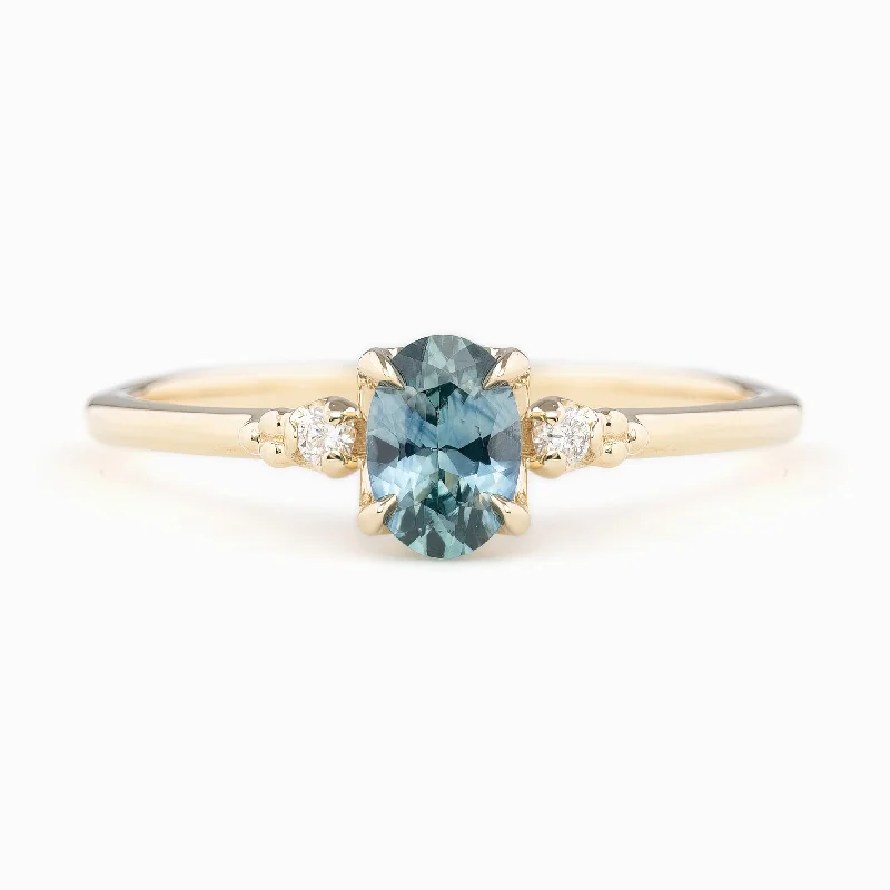 Women luxury engagement rings -Estel Ring 6x4mm 0.60ct Blue Green Montana Sapphire, 14k Yellow Gold