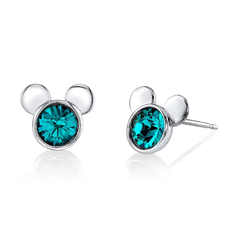 Women elegant earrings -Disney Sterling Silver Round Crystal Birthstone Mickey Mouse Stud Earrings