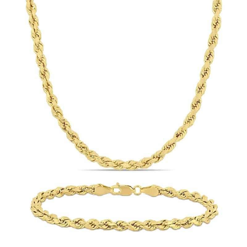 Women simple gemstone necklaces -Miadora 10k Yellow Gold Rope Chain Necklace and Bracelet Set (4 MM)