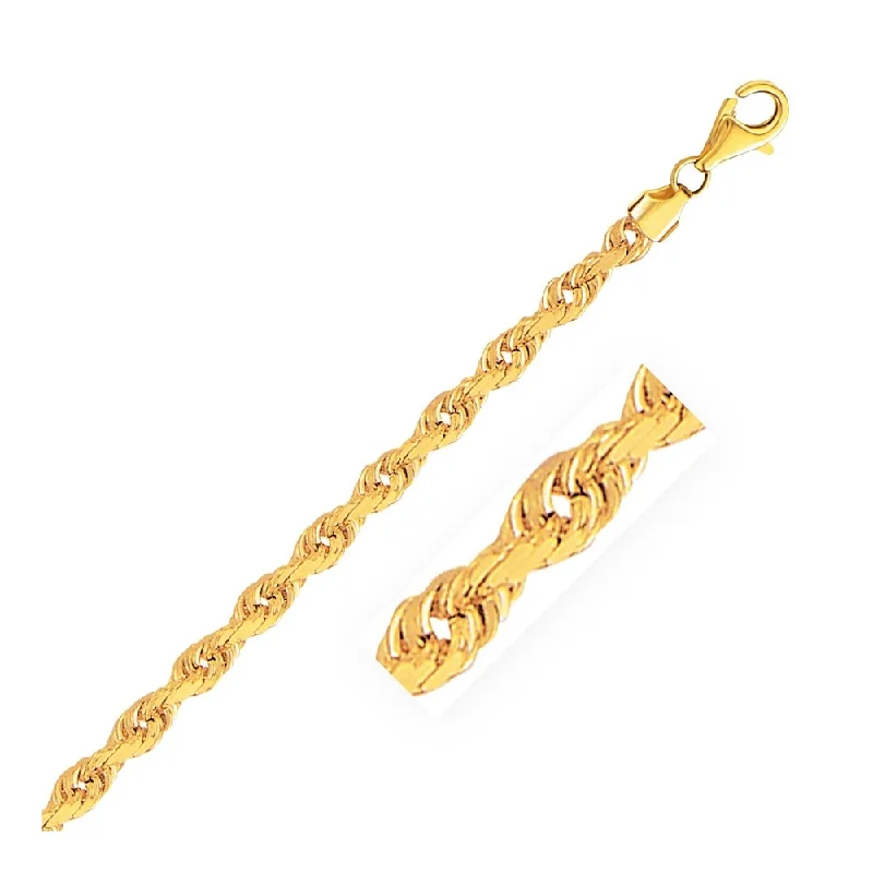 Women modern cuff bangles and bracelets -5.0mm 14k Yellow Gold Solid Diamond Cut Rope Bracelet