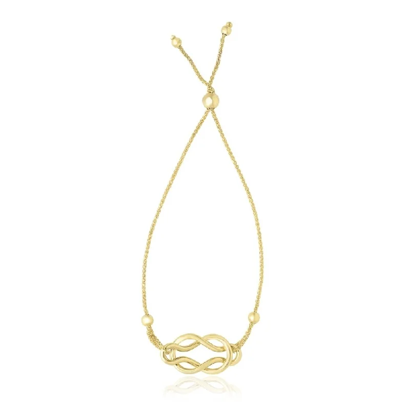 Affordable bangles and bracelets for women -14k Yellow Gold Reef Knot Style Adjustable Lariat Bracelet