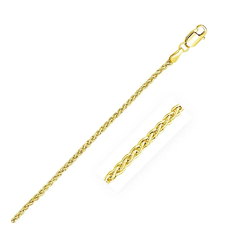 Women trendy bangles and bracelets -2.1mm 14k Yellow Gold Round Wheat Bracelet