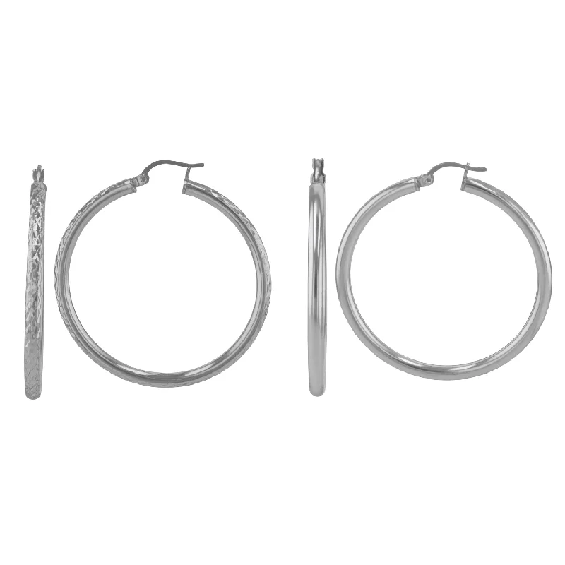 Women dangling pearl earrings -Sterling Silver 3x45MM 2-Pair Hoop Earrings