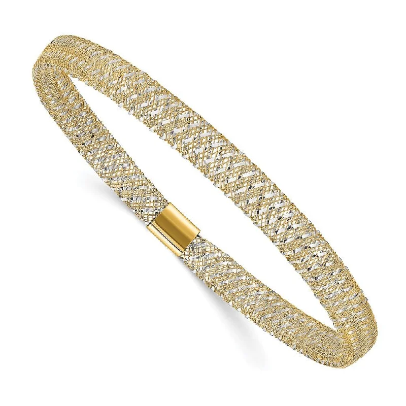 Women handmade bangles and bracelets -14k Two-tone 6mm Polished Stretch Bangle Bracelet, "