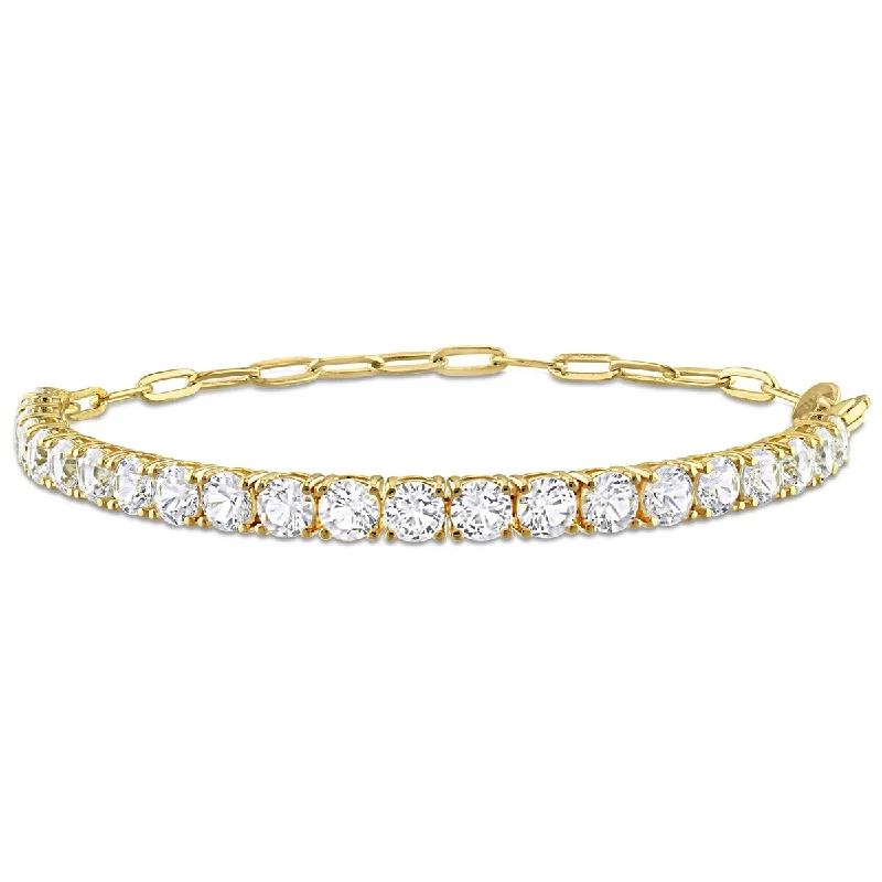 Women engraved gemstone bangles and bracelets -Miadora 6ct TGW Created White Sapphire Semi Tennis Bracelet Chain Yellow Silver