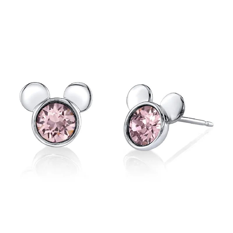 Women statement earrings -Disney Sterling Silver Round Crystal Birthstone Mickey Mouse Stud Earrings