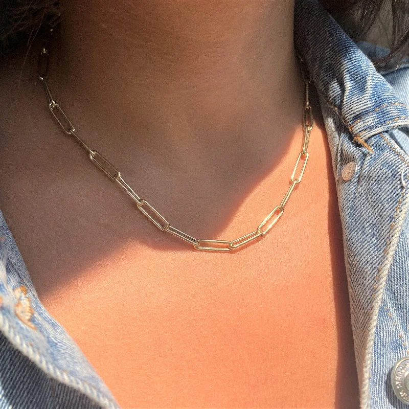 Women minimalist necklaces -Joelle Gold Link Chain Necklace Paperclip 14k Yellow Gold 18" Inches - Gifts For Her