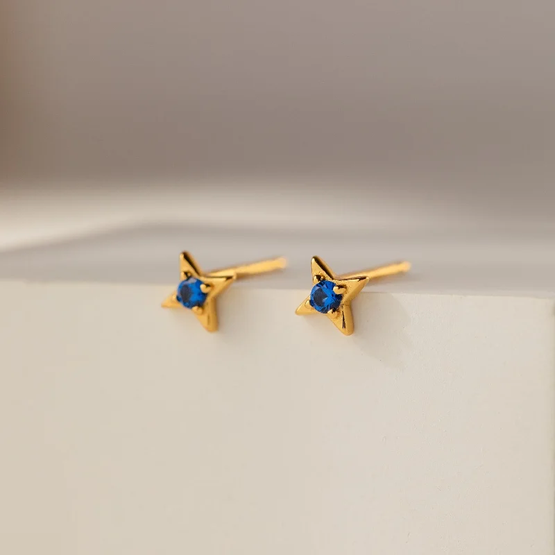 Women birthstone earrings -Sapphire Star Studs