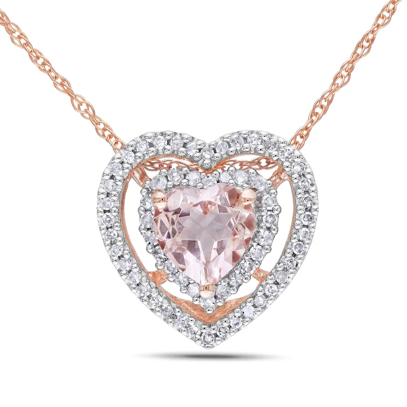 Women monogram necklaces -Miadora 10k Rose Gold Morganite 1/5ct TDW Diamond Heart Necklace (G-H, I1-I2)