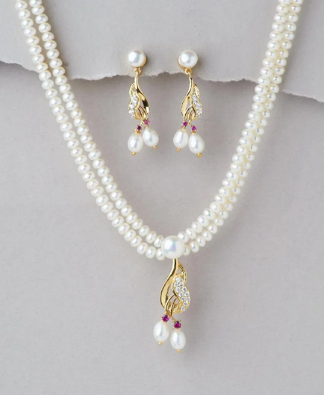 Women retro-inspired necklaces -Trendy Real Pearl Necklace Set