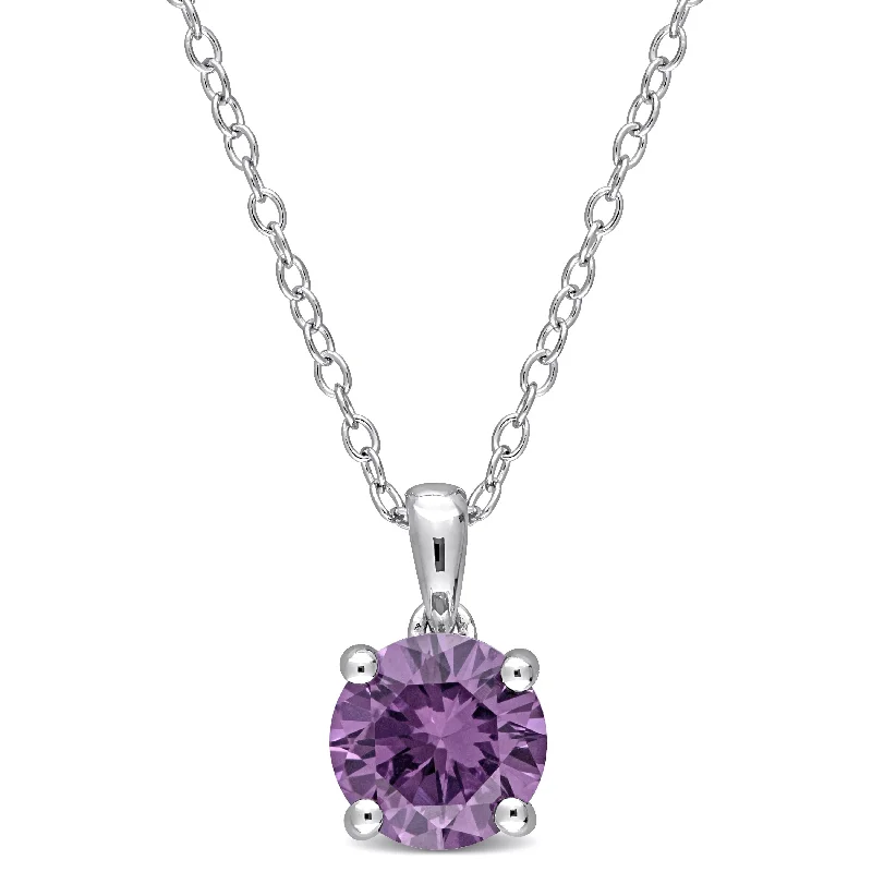 Women luxurious gold necklaces -Miadora Created Alexandrite Solitaire Birthstone Necklace in Sterling Silver