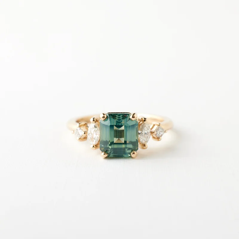 Women adjustable leather engagement rings -Julia Ring - 2.73 Carat Minty Teal Emerald Cut Sapphire