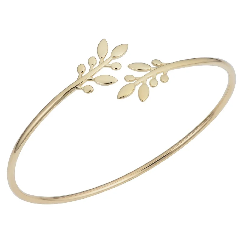 Women chunky bangles and bracelets -Fremada 14k Yellow Gold Olive Branch Cuff Bangle Bracelet (7.5 inches)