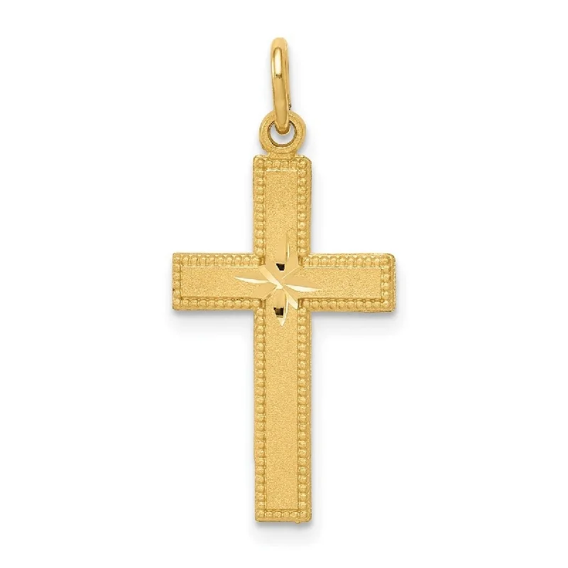 Women heart-shaped necklaces -Curata 14k Yellow Gold 18" Satin Diamomd-Cut Cross Necklace - 20x12mm