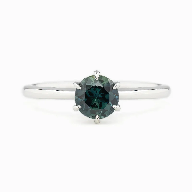 Women gemstone and silver engagement rings -Floryn Ring 0.89ct Parti Blue Green Queensland Sapphire, 14K White Gold (One of a kind)