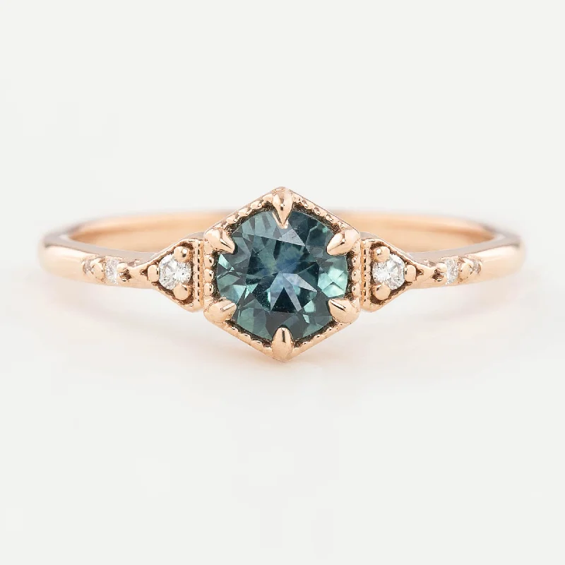 Women birthstone engagement rings -Agatha Ring  0.70ct Blue Green Montana Sapphire, 14k Rose Gold (One of a kind)