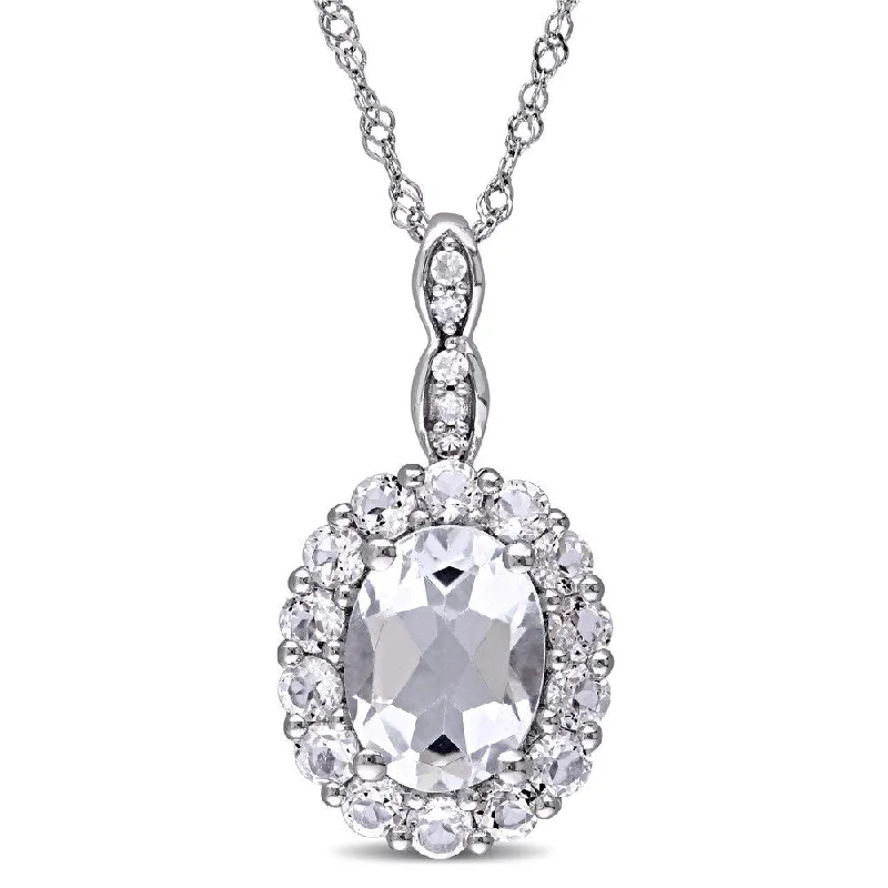 Women crystal necklaces -Miadora 14k White Gold Oval-cut White Topaz and Diamond Accent Halo Necklace