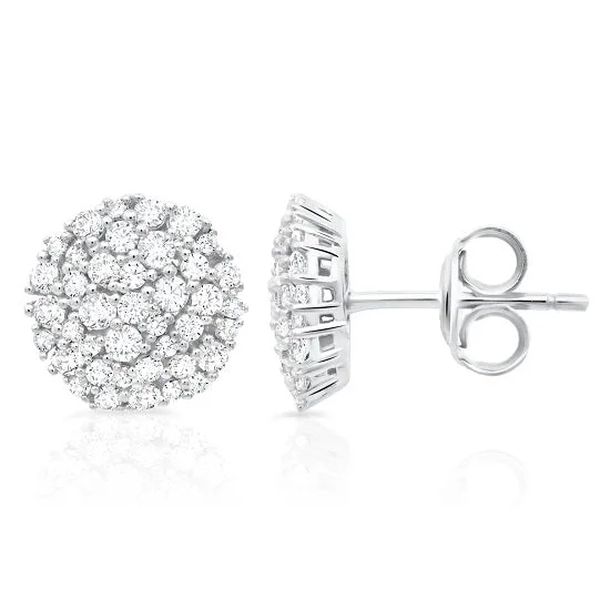 Women bohemian earrings -Crislu Platinum Plated Sterling Silver Round Cubic Zirconia Cluster Stud Earrings