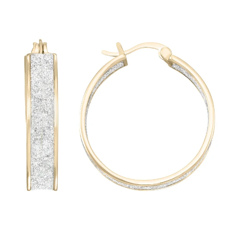 Women gemstone stud earrings -Simone I Smith Collection 18KT Yellow Gold Plated Sterling Silver 25X5MM Glitter Hoop Earrings