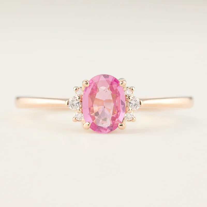 Women engraved engagement rings -Lena Ring 0.7ct Pink Sapphire, 14k Rose Gold (One of a kind)