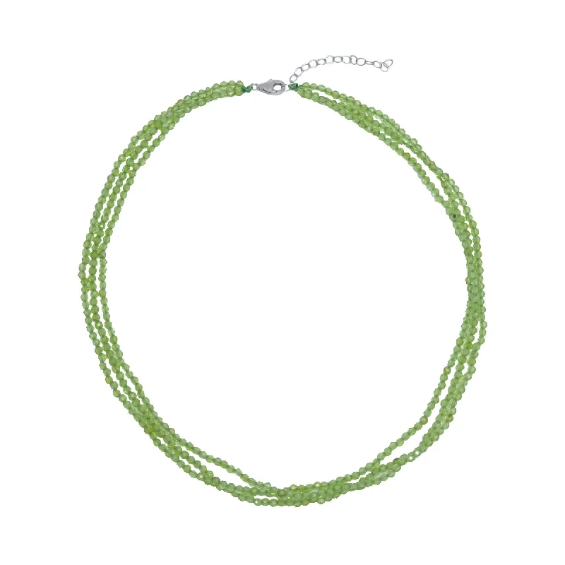 Women everyday gold necklaces -Sterling Silver Natural Peridot Strand Bead Necklace with 18" Chain