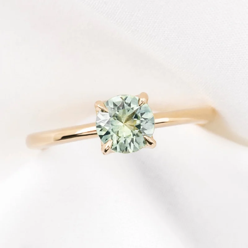 Women luxury cuff engagement rings -Sara Ring 0.95ct Light Aqua Blue Green Montana Sapphire, 14k Yellow Gold (One of a kind)