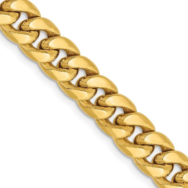 Diamond bangles and bracelets for women -Curata 7.3mm 14k Yellow Gold Polished Lobster Claw Closure Hollow Miami Curb Chain Bracelet