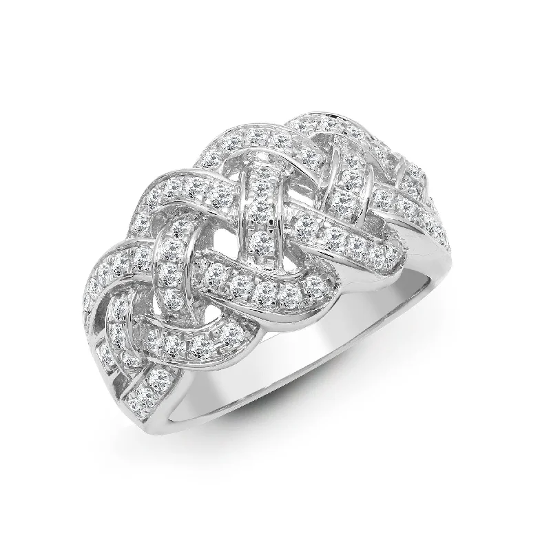 Women charm engagement rings -18ct White 1.12ct Diamond Plaited Ring