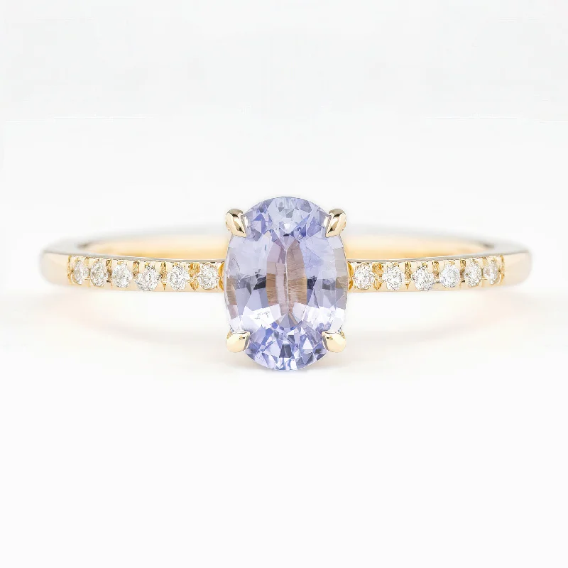 Women leather engagement rings -Audrey Ring 1.02ct Lavender Blue Ceylon Sapphire, 14K Yellow Gold (One of a kind)