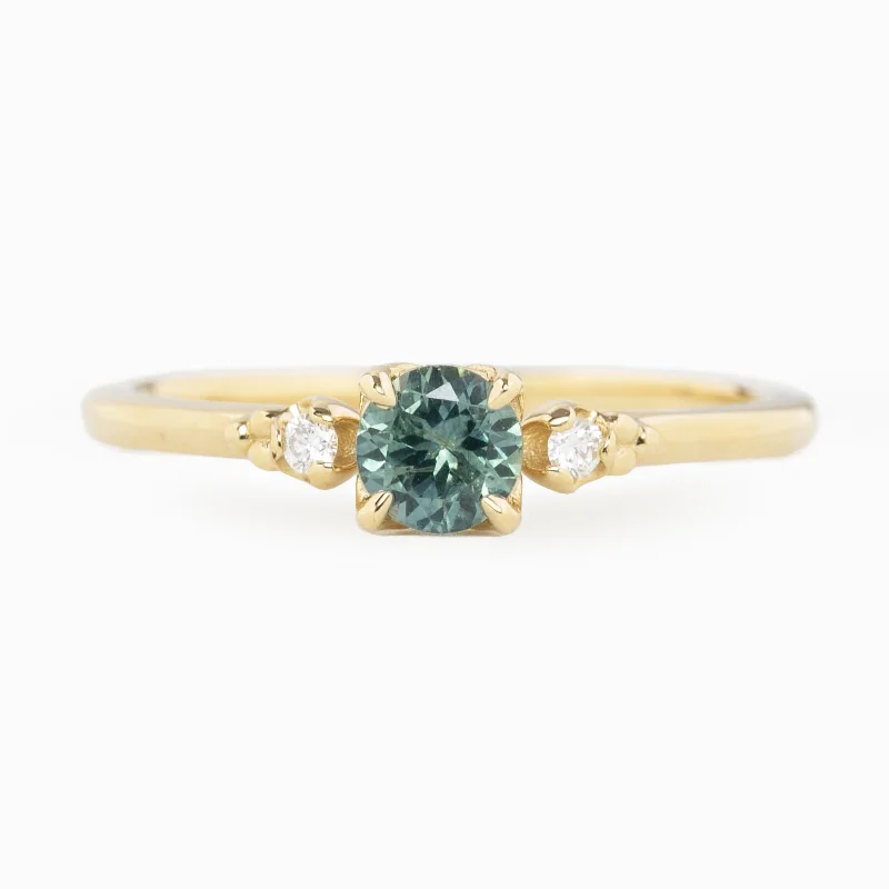 Women classic silver engagement rings -Estel Ring 4.5mm Green Montana Sapphire, 14k Yellow Gold