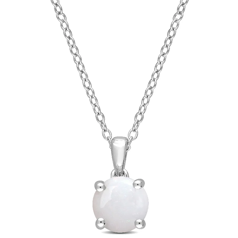 Women multi-layer necklaces -Miadora Opal Solitaire Birthstone Necklace in Sterling Silver