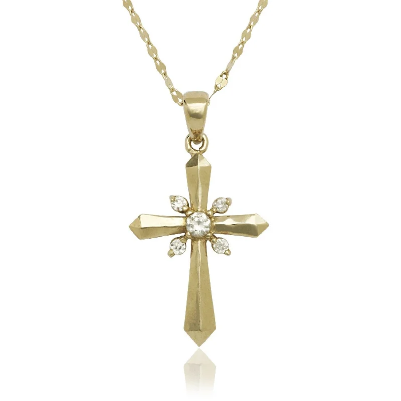 Women charm and gemstone necklaces -Curata 14K Gold 18" Cubic Zirconia Natal Cross Necklace