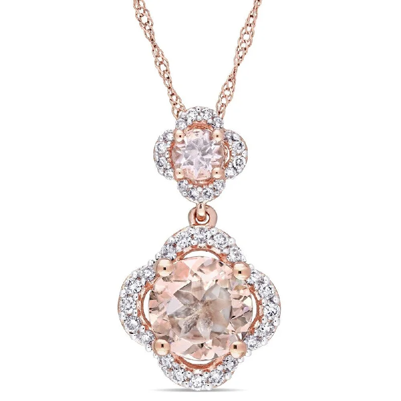 Diamond necklaces for women -Miadora Signature Collection 14k Rose Gold Morganite and 1/5ct TDW Diamond Double Quatrefoil Dangle Necklace (G-H,I1-I2) - Pink