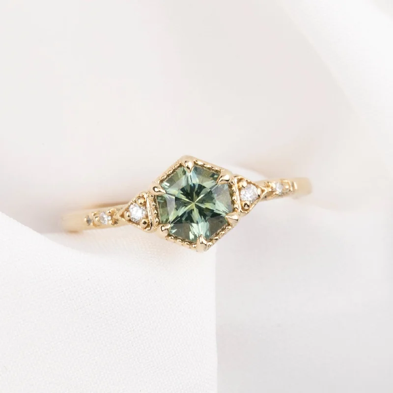 Women braided engagement rings -Agatha Ring Light Green Montana Sapphire, 14k Yellow Gold (One of a kind)