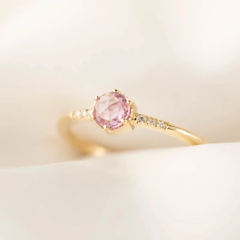 Women vintage charm engagement rings -Grace Ring - 4.5mm 0.35ct Pink-Purple Unheated Sapphire