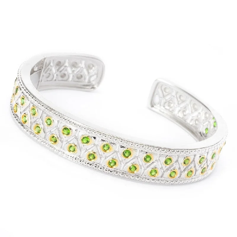 Women braided bangles and bracelets -SS 2.76ctw Chrome Diopside Two-Row Hinged Bangle Bracelet