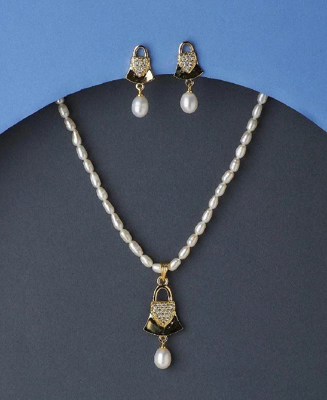 Women diamond-encrusted necklaces -Trendy Real Pearl Necklace Set