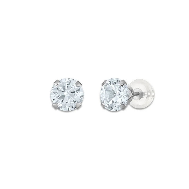 Women geometric earrings -White Sapphire Birthstone Stud Earrings in 10KT Gold