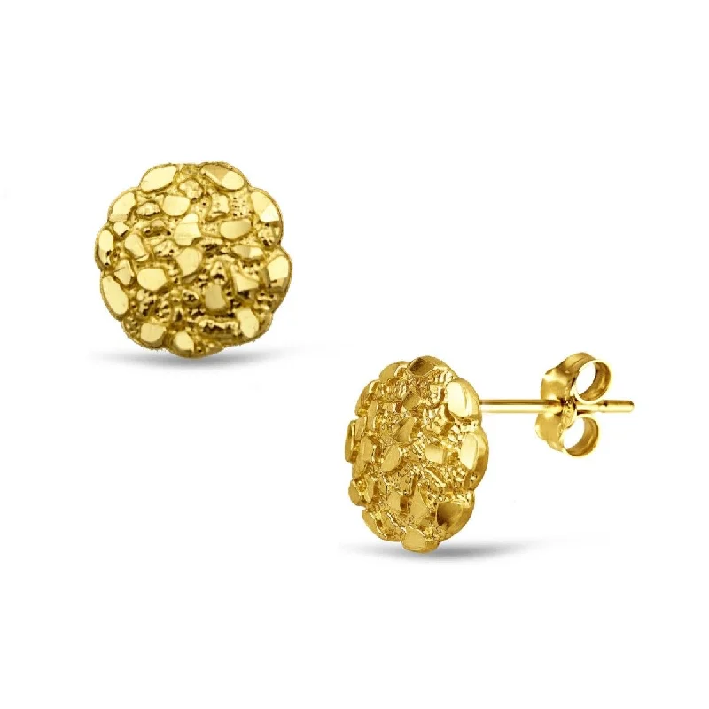 Women sparkly earrings -10KT Yellow Gold 10MM Nugget Stud Earrings