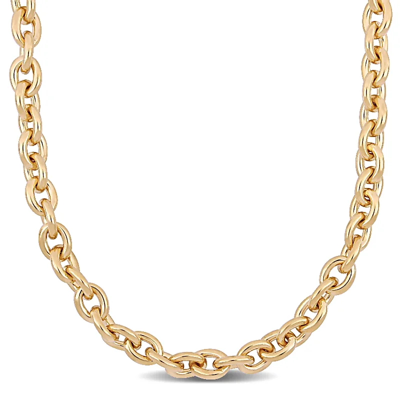 Women delicate necklaces -Miadora Yellow Plated Sterling Silver Oval Link Chain Necklace - 24 inch x 11 mm x 11 mm - 24 inch x 11 mm x 11 mm