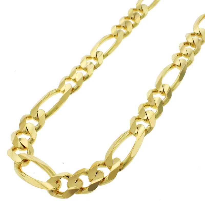 Women beaded necklaces -Authentic 14k Yellow Gold 9.5mm Solid Figaro Link Necklace Chain 20" - 24", Men & Women, In Style Designz