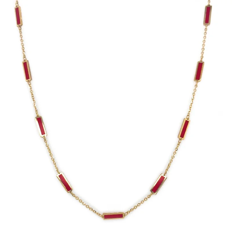 Women initial necklaces -Joelle Coral Layered Bar Necklace 18 Inches - 14K Gold Coral Necklace