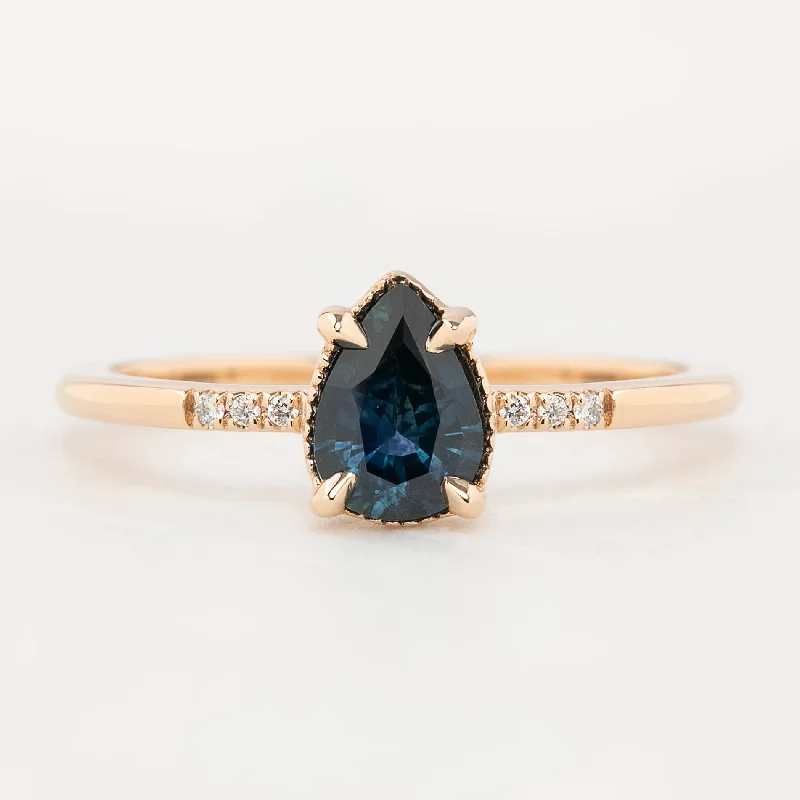 Women chic engagement rings -Grace Ring 0.73ct Pear Cut Teal Blue Montana Sapphire, 14k Rose Gold (One of a kind)