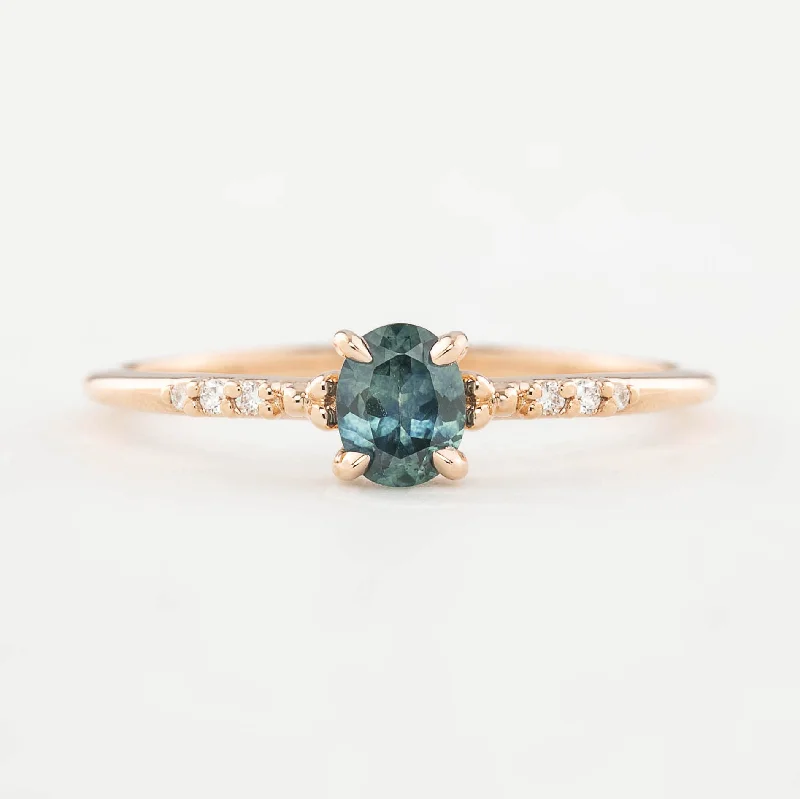 Women modern cuff engagement rings -Eloise Ring - 5x4mm 0.45ct Green Montana Sapphire, 14k Rose Gold