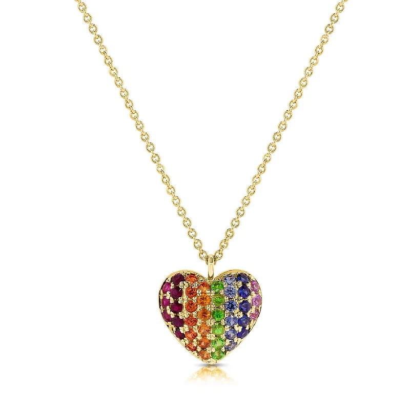 Women vintage pearl necklaces -Joelle Rainbow Sapphire Heart Necklace 14K Yellow Gold 1/2 ct